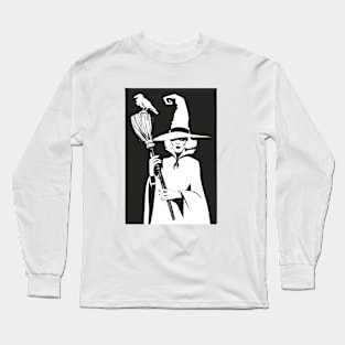 Witch and crow black & white Long Sleeve T-Shirt